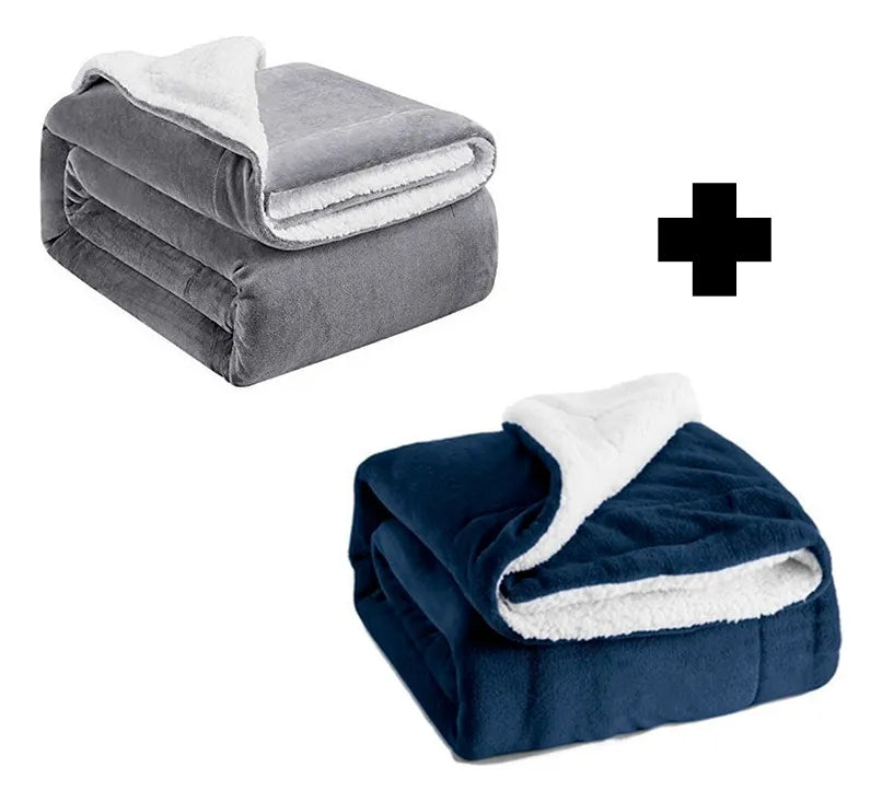 Promo 2 Frazada Manta Polar Con Corderito 2 Plazas 200x230cm