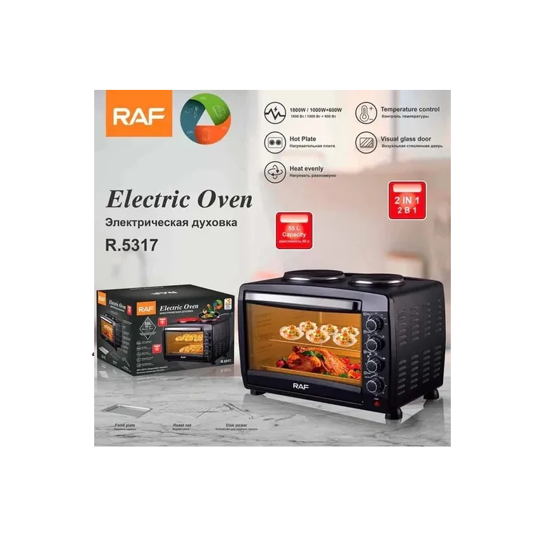 Horno Electrico 55 Litros Capacidad 1800w Doble Hornalla Raf