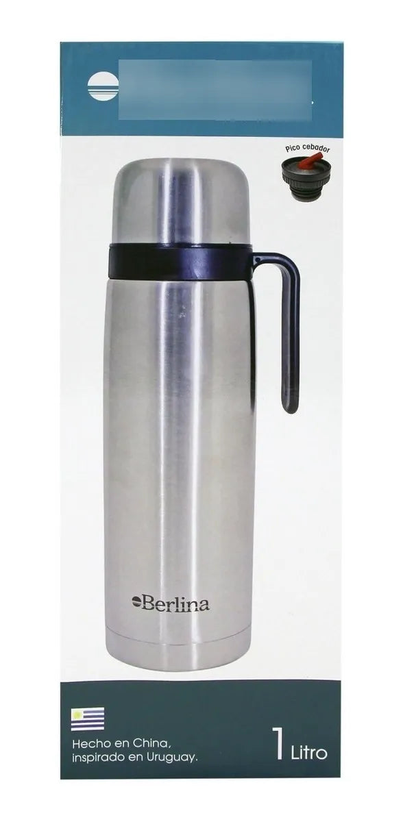 Termo Berlina Plateado 1 Litro Con Media Asa Y Pico Cebador