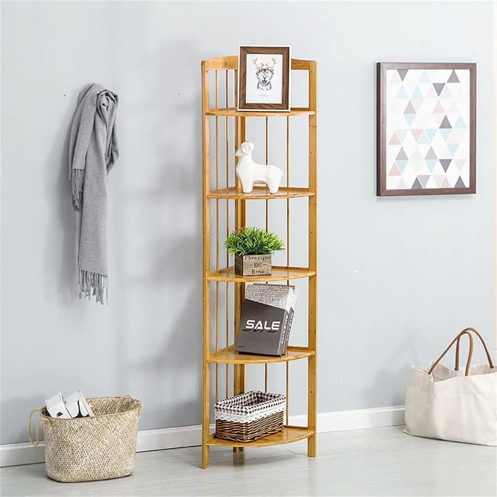 Estantería Mueble Esquinero De Bambú 5 Estantes En Caja
