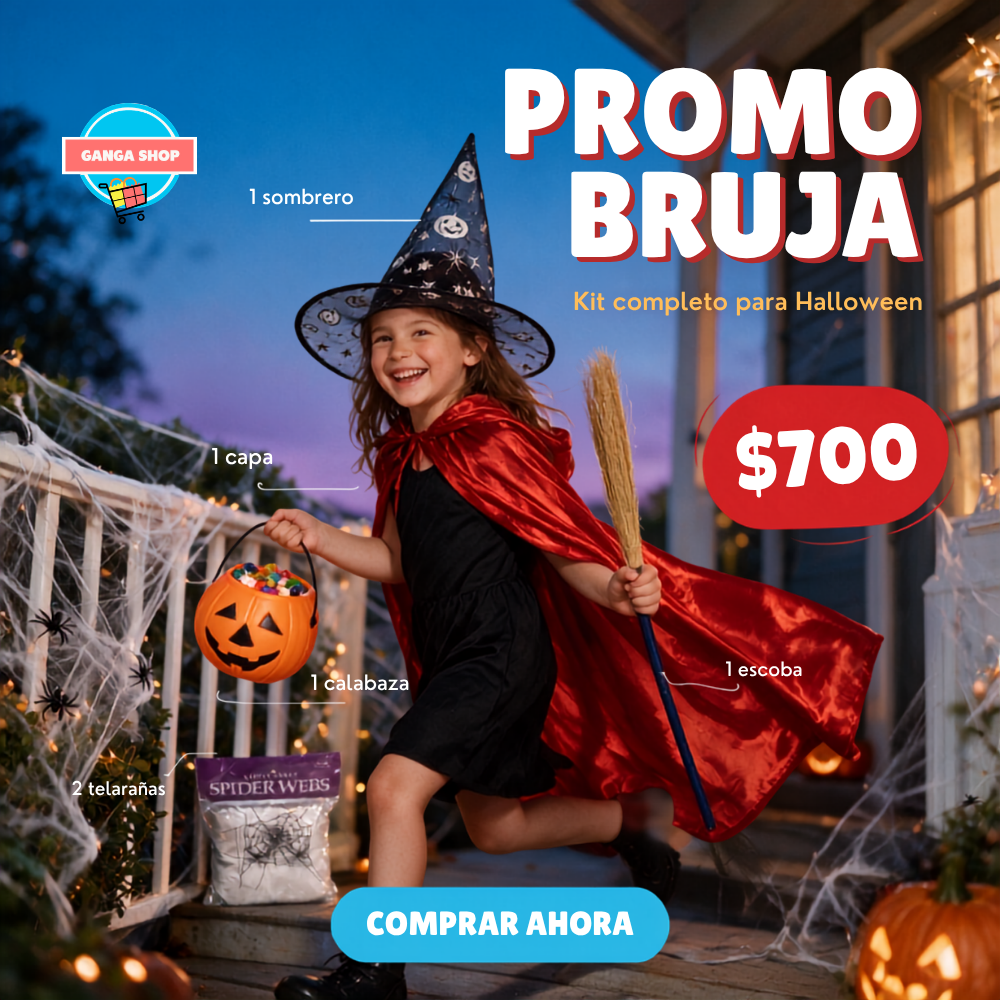 Promo Para Halloween De Brujita Con Sus Accesorios