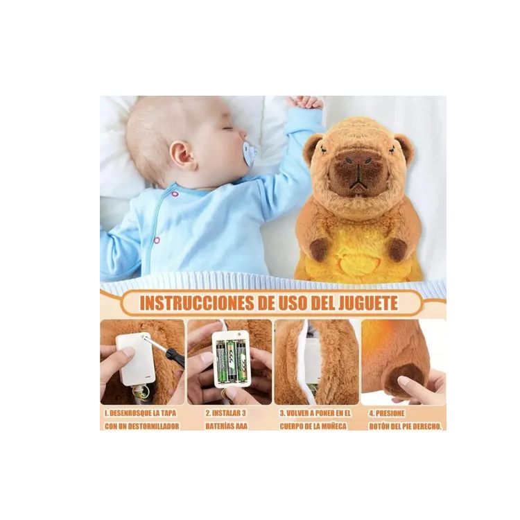 Peluche Capibara Con Luz Música Respira Infantil Niños