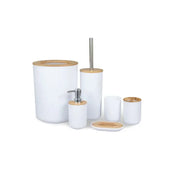 Set Accesorios Baño 6 Piezas Bambu Jabonera Papelera Cepillo