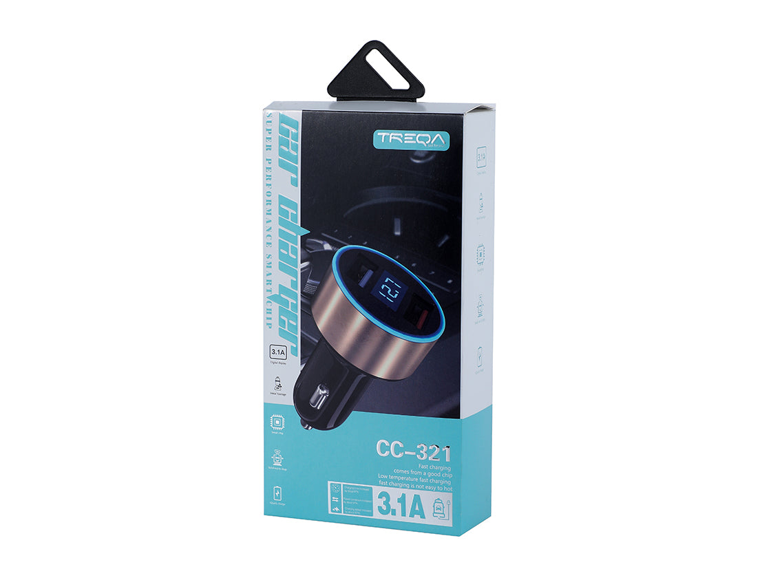 Cargador 12 V Treqa Display 2 Puertos Usb Combinado