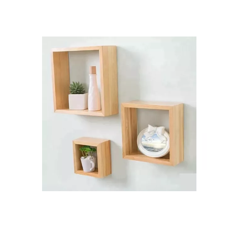 Cubo Flotante X3 Cuadrados De Pared Repisa En Madera