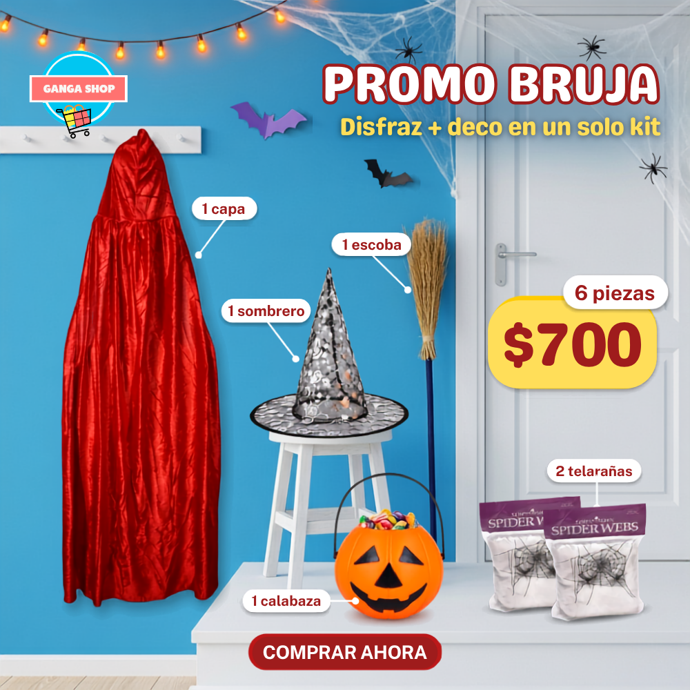 Promo Para Halloween De Brujita Con Sus Accesorios