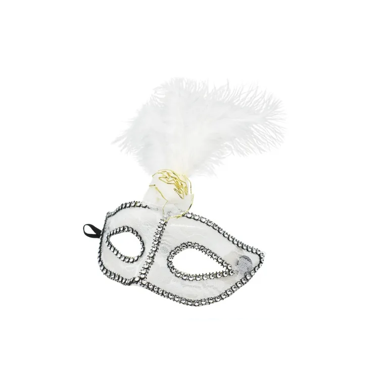 Máscara Veneciana De Encaje Con Plumas Blanco