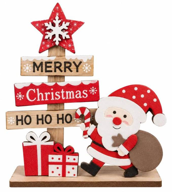 Adorno Navideño De Madera Papá Noel Con Cartel