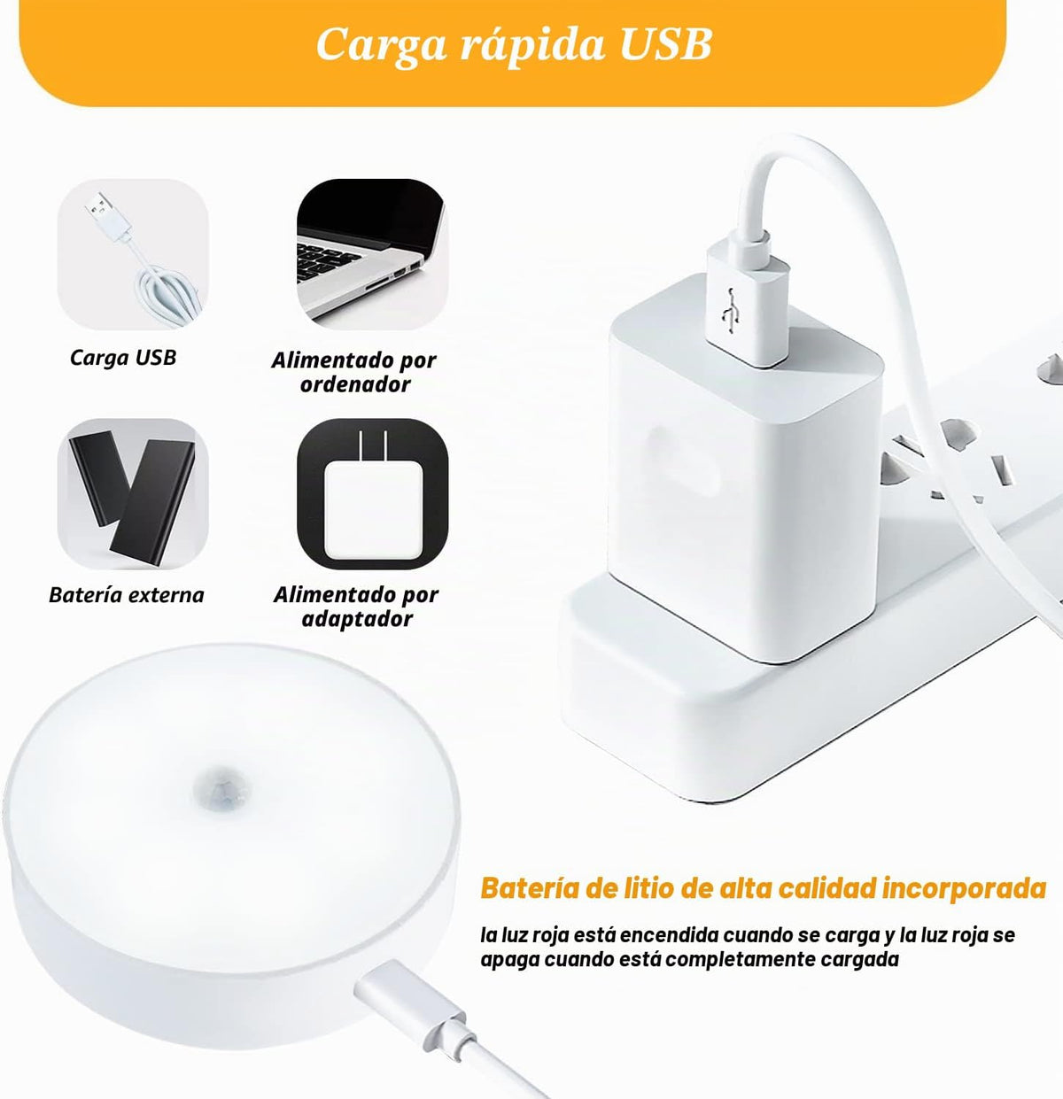 Luz Led Inalámbrica Usb Adhesiva Sensor Mov Ropero Escaleras