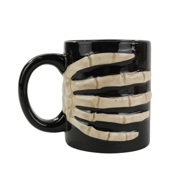 Taza De Cerámica Color Negro Con Mano De Hueso Halloween