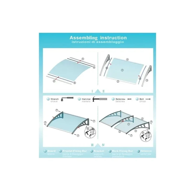 Alero Blanco De 95 X 80cm Toldo Azul Policarbonato