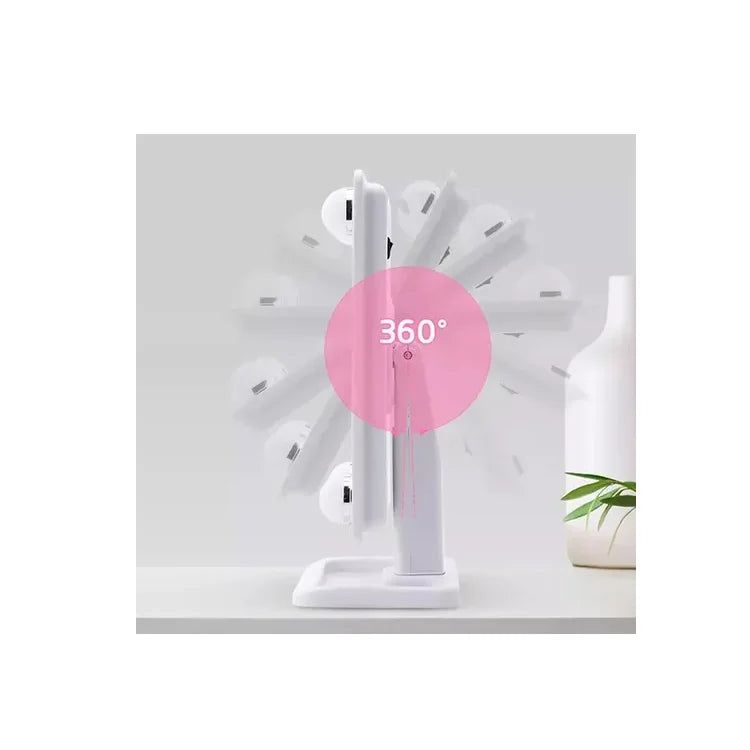 Espejo Giratorio Con Base Con 4 Luces Cálidas Y Frías