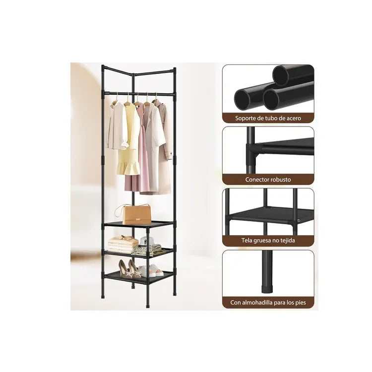 Rack Perchero Organizador Esquinero Con Estantes Colgador De Ropa