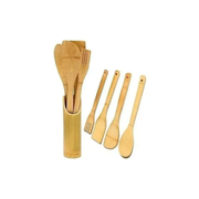 Set Juego De Menage Cucharas Madera 5 Piezas C/soporte