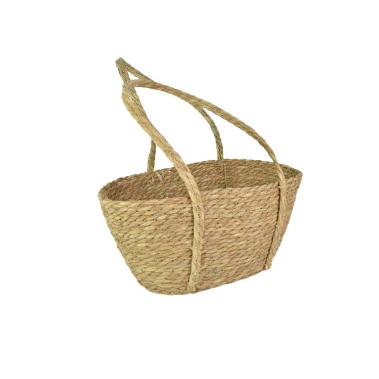 Bolso De Yute Tejido Símil Ratán Con Asas 42x19cm