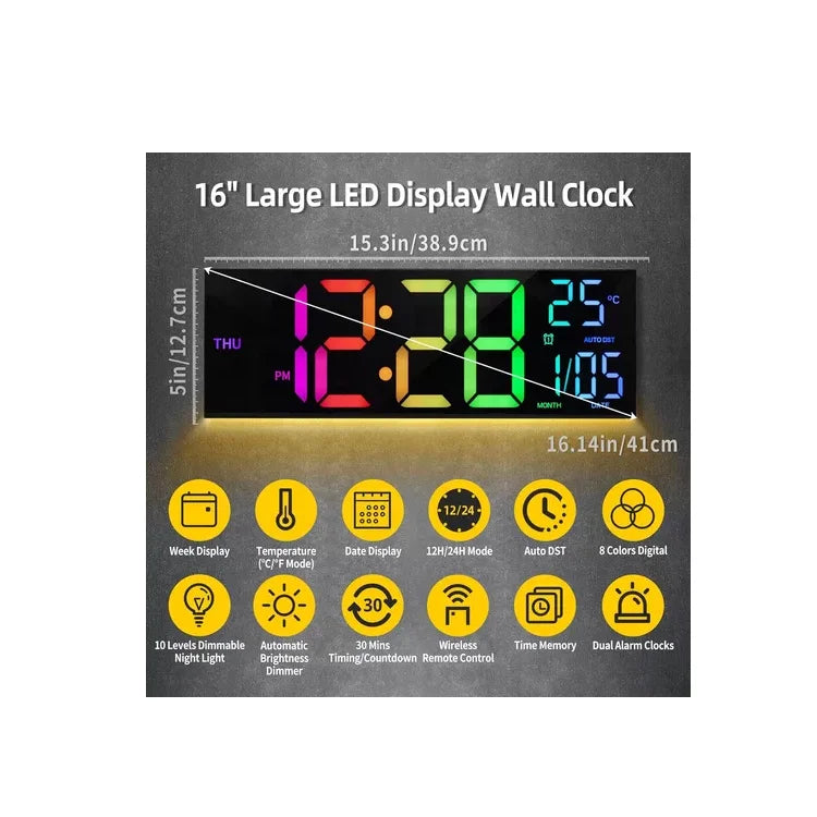 Reloj Digital Rgb Pared O Mesa Con Calendario Y Control
