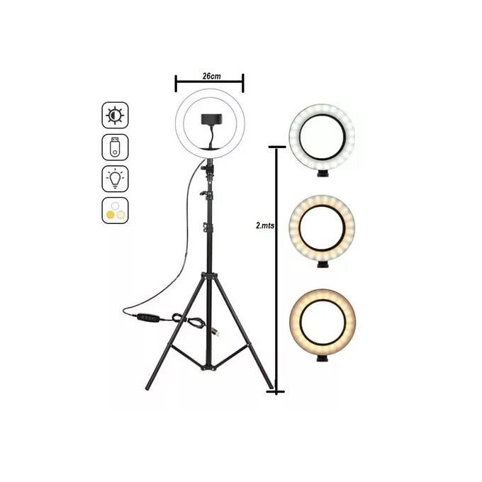 Aro de luz led flexible 2.2m 3 niveles con tripode