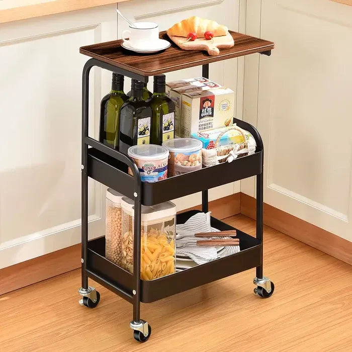 Carrito Organizador 3 Niveles Con Mesa Ruedas Metal Multiuso