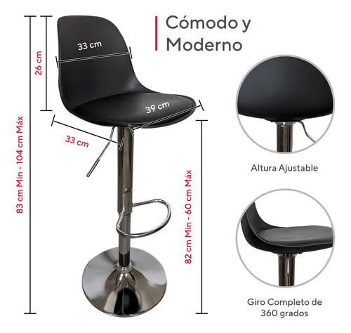 Set De 2 Bancos Altos Con Respaldo Barra Desayunador Cocina Color Negro