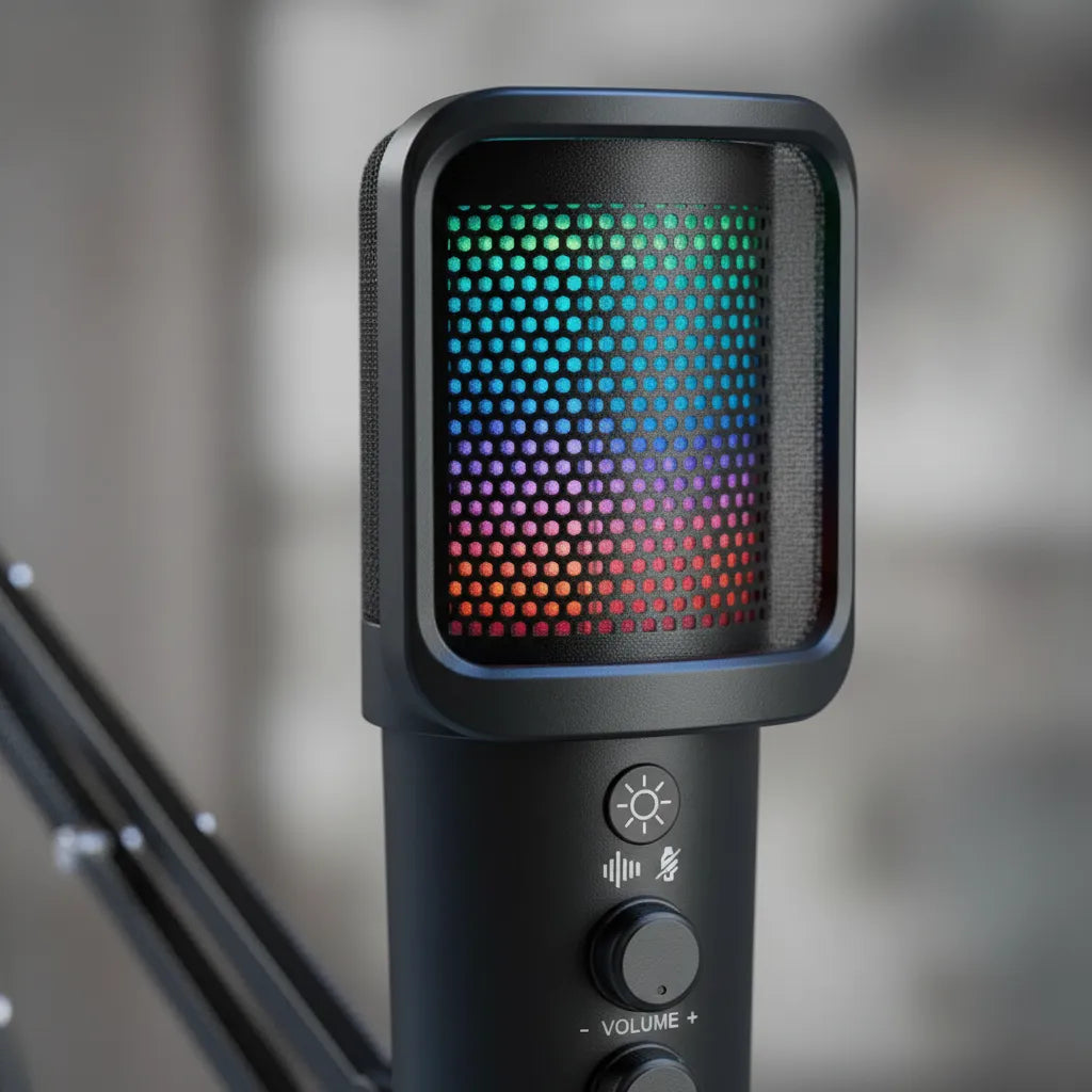 Microfono Condensador Gamer Rgb Streaming Brazo Usb