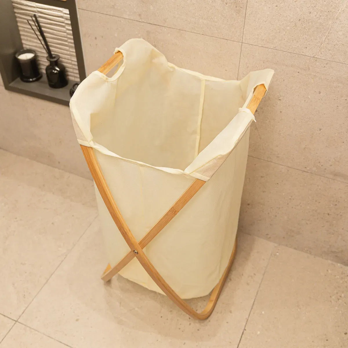 Canasto Plegable Para Ropa 70x44x34cm Madera Y Tela