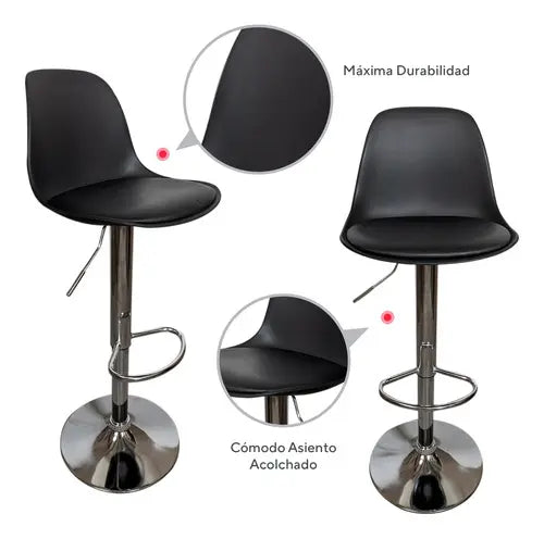 Set De 2 Bancos Altos Con Respaldo Barra Desayunador Cocina Color Negro