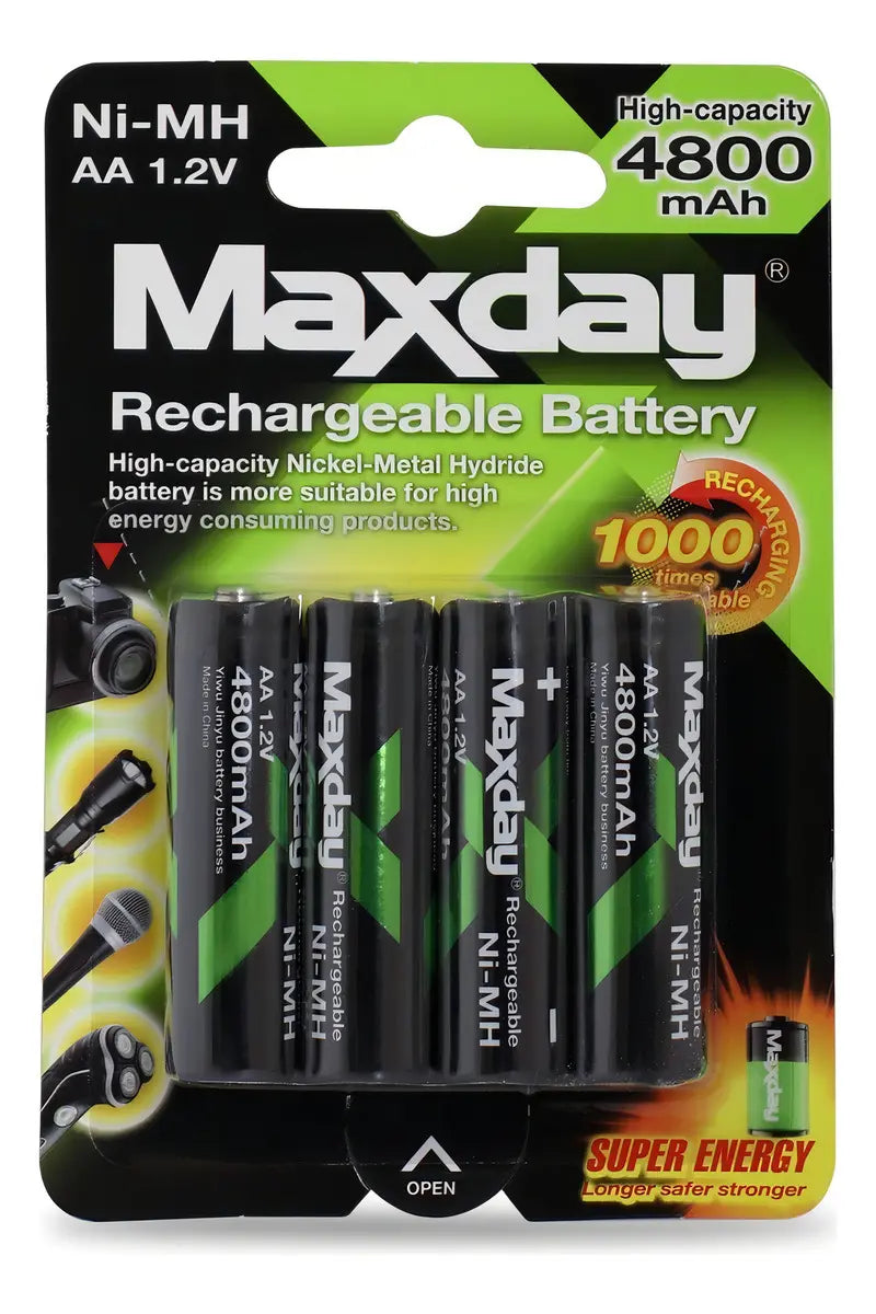 Pila Recargable Maxday 4800 Mah Aa 1.2 V 1000 Horas Calidad