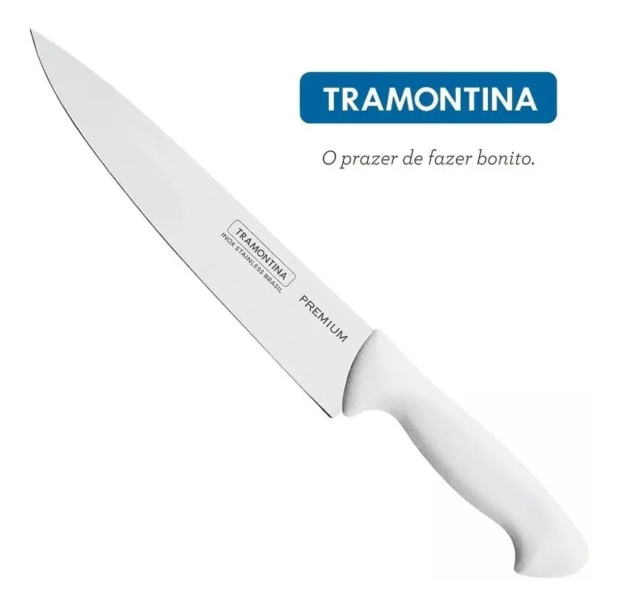 Cuchillo para carne Chef de acero inoxidable con mango blanco de 10 pulgadas Premium, color plateado Tramontina