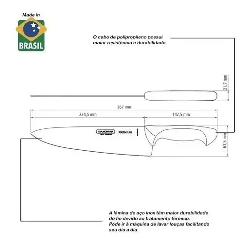 Cuchillo para carne Chef de acero inoxidable con mango blanco de 10 pulgadas Premium, color plateado Tramontina