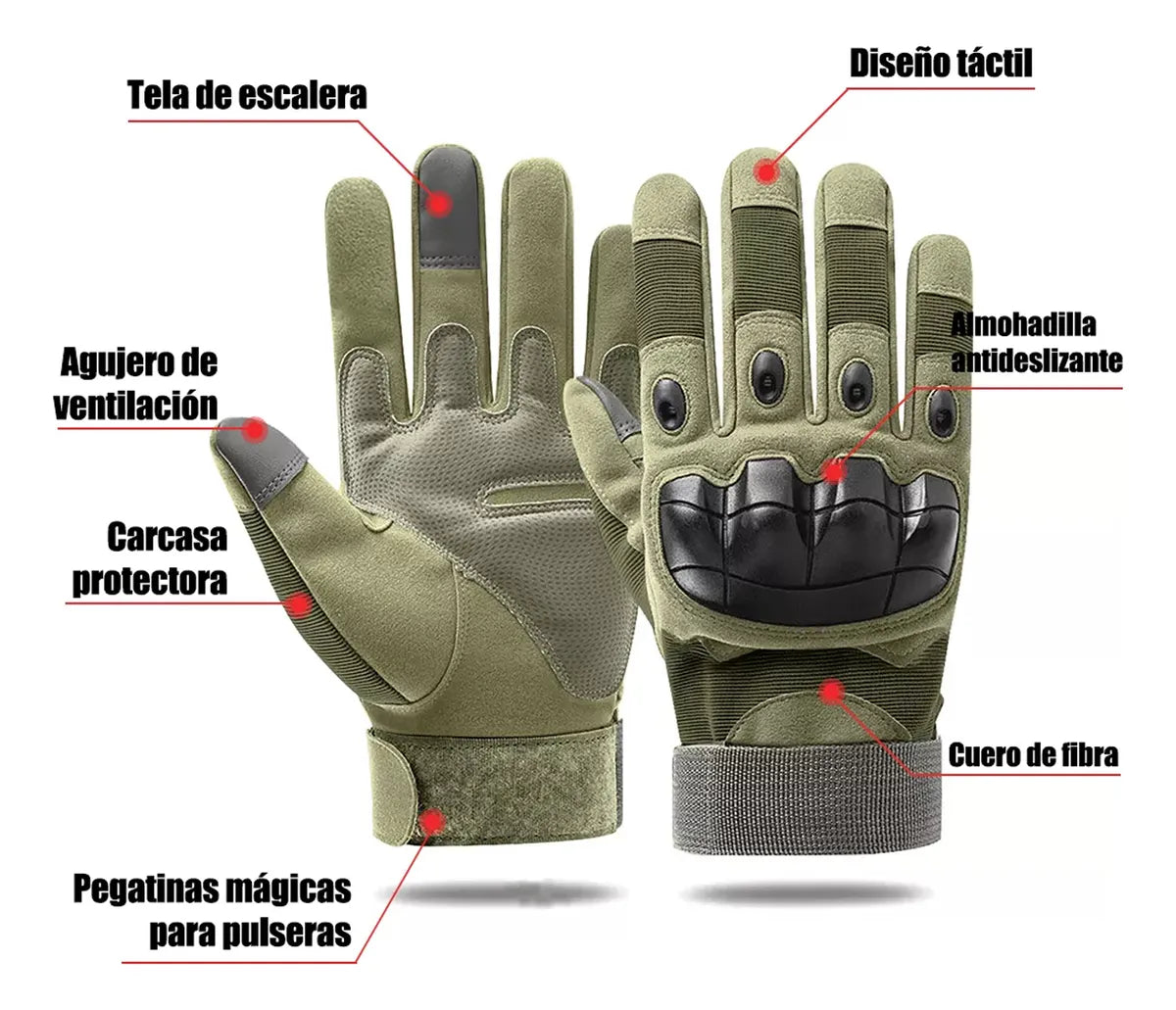 Guantes Tácticos De Moto Xl Verde Con Proteccion