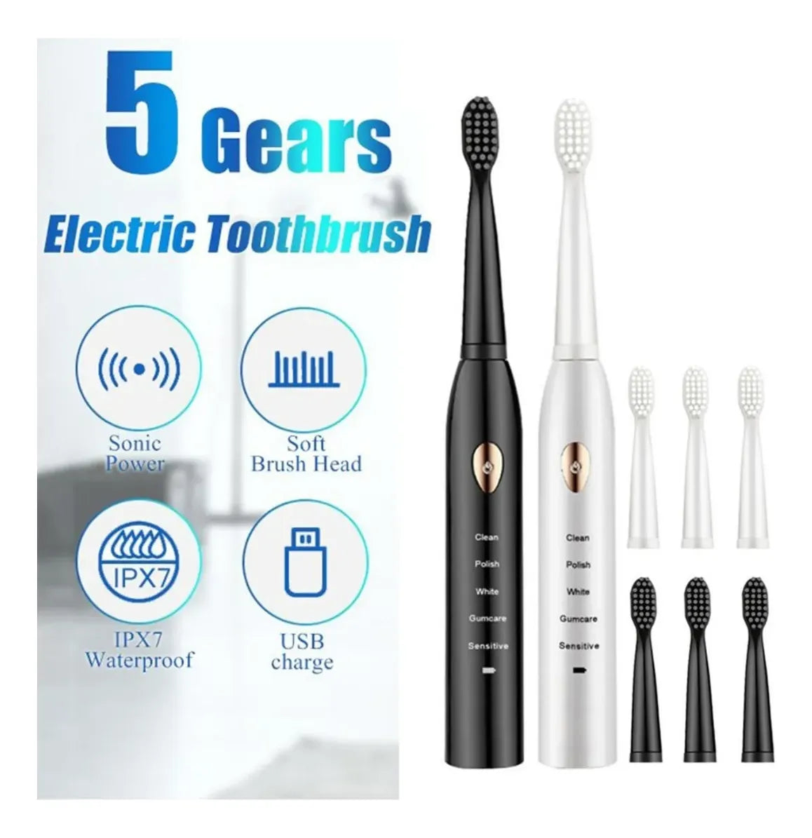 Cepillo Dental Electrico Recargable + 4 Cabezales