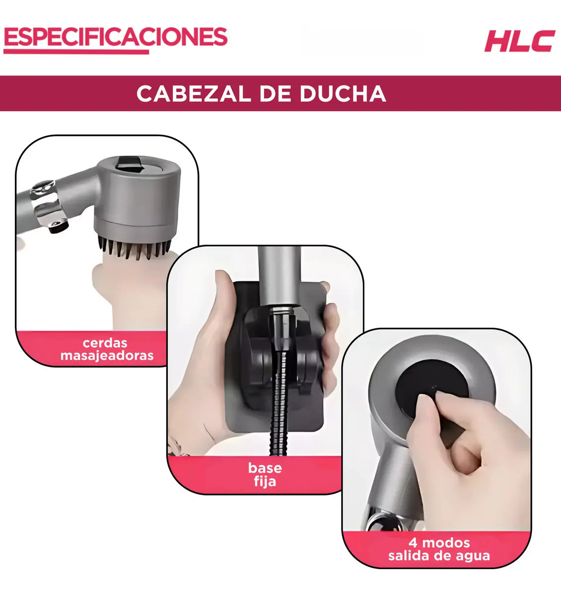 Duchero Lluvero Ducha Baño 3 Potencias Negro/rosa Cromado