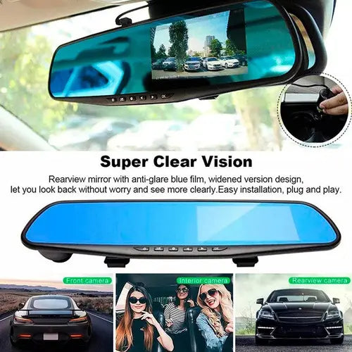 Espejo Retrovisor Dvr Universal 2 Camaras Delantera Reversa Micota