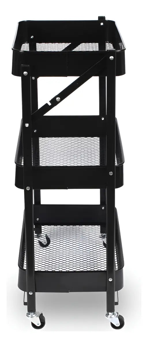 Carrito Plegable Metálico De Cocina, Con 3 Estantes Bandeja Y Ruedas