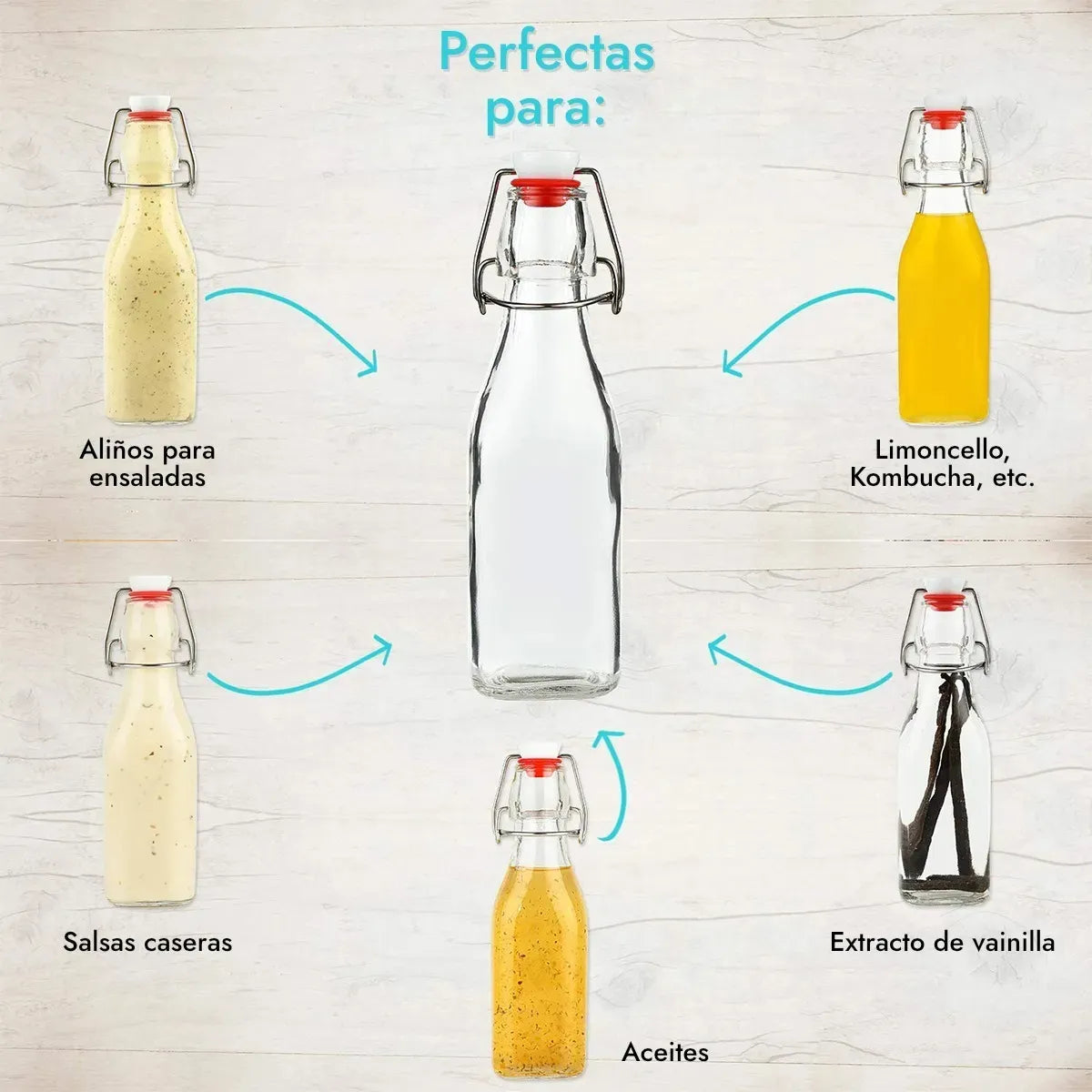 Botella De Vidrio Tapon Hermetico Para Fermentacion 500ml