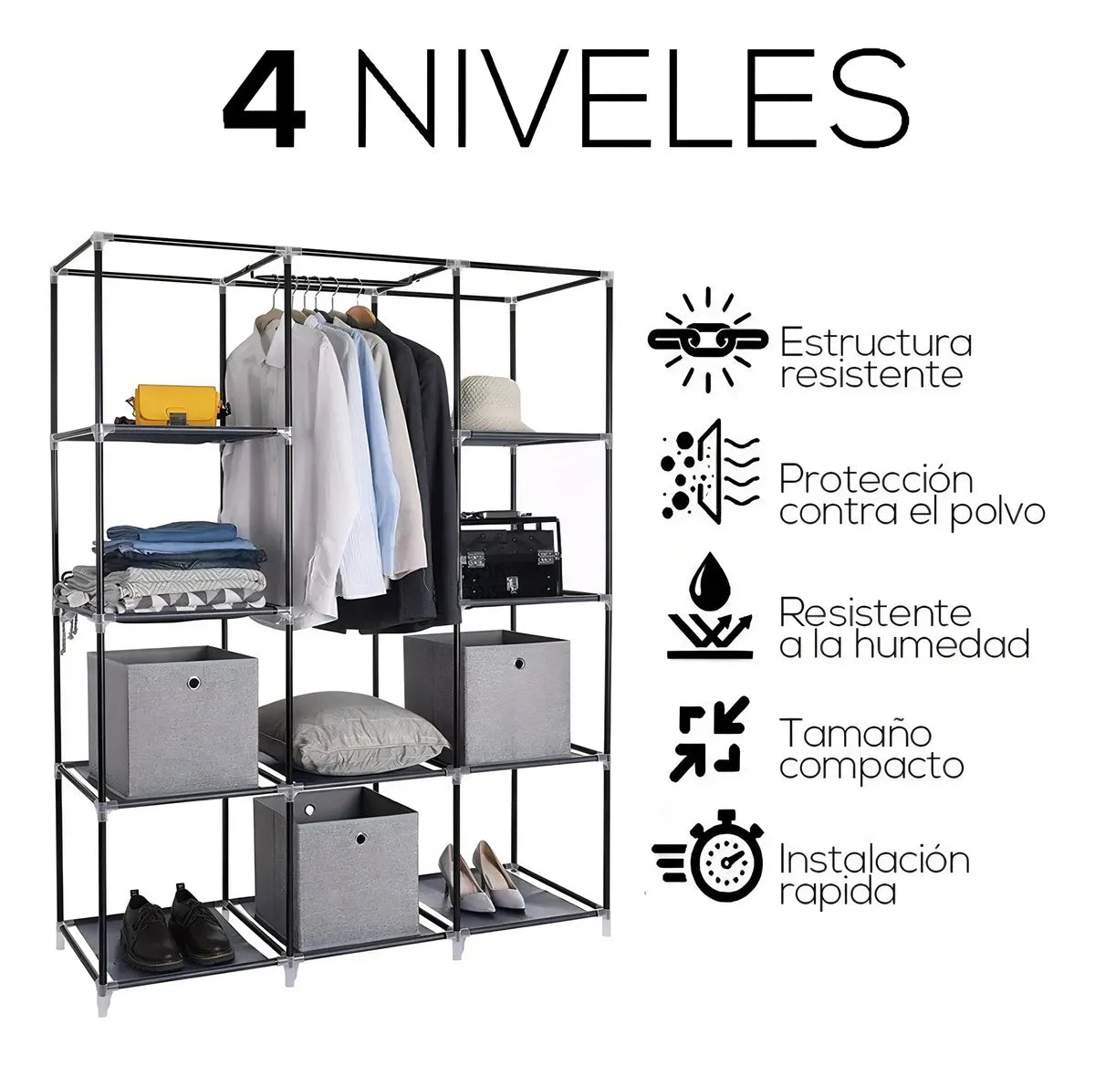 Ropero Grande 130x170 Placard De Tela Armable Con Estantes