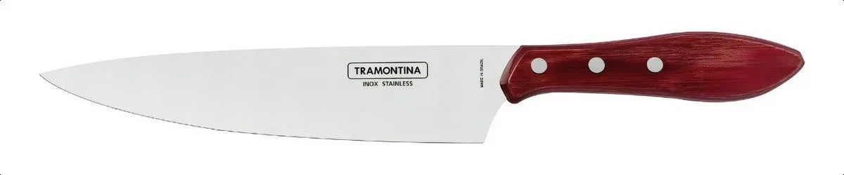 Cuchillo Para Carne Asado Tramontina De 8 Pulgadas Con Mango De Madera, Color Rojo