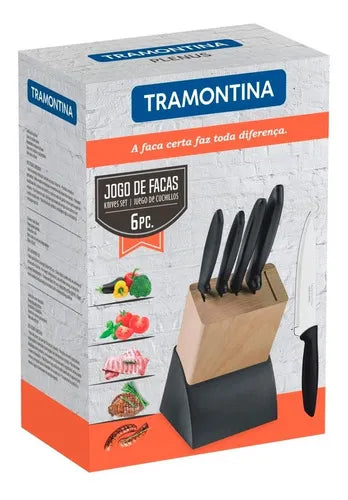 Juego De Cuchillos Tramontina Con Soporte De Madera 6 Piezas