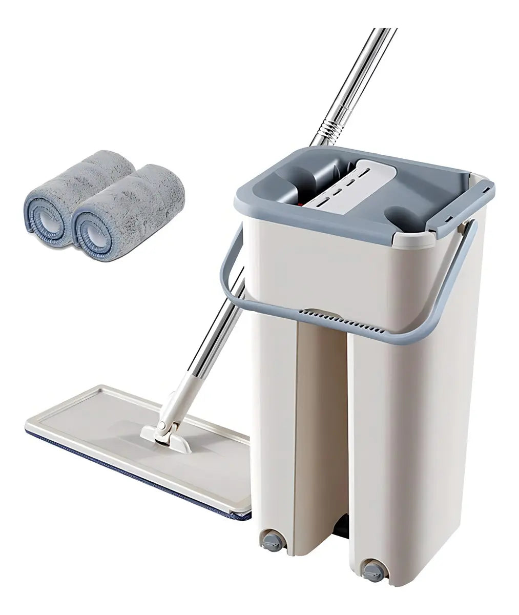Mopa  con Balde Centrifugador y Cabezal Giratorio Microfibra Beige