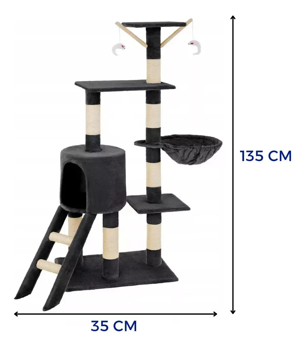 Rascador Torre 5 Niveles En Felpa Y Sisal Para Gato Juego Color Gris