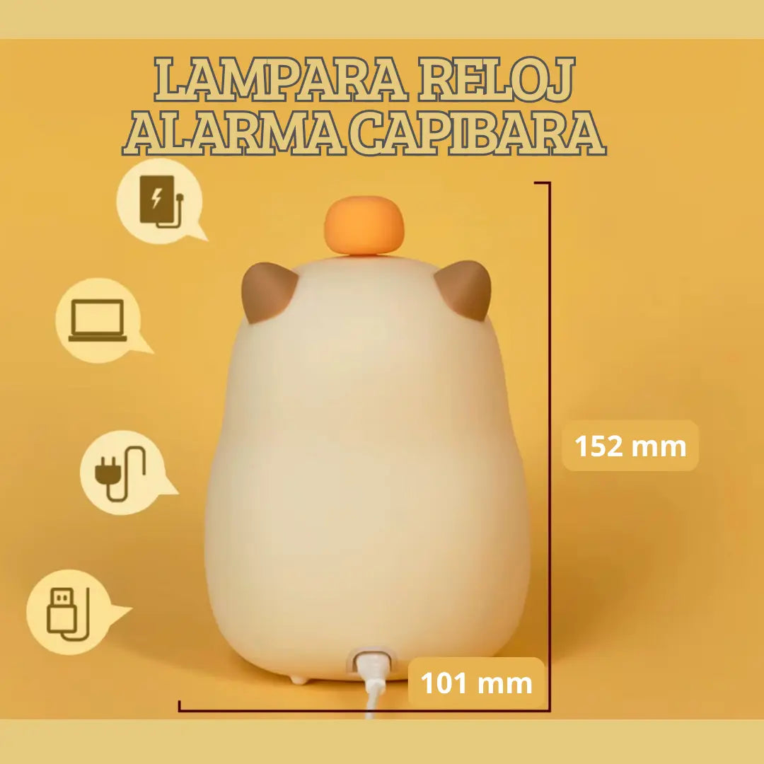 Lampara Veladora Nocturna Reloj Alarma Capibara