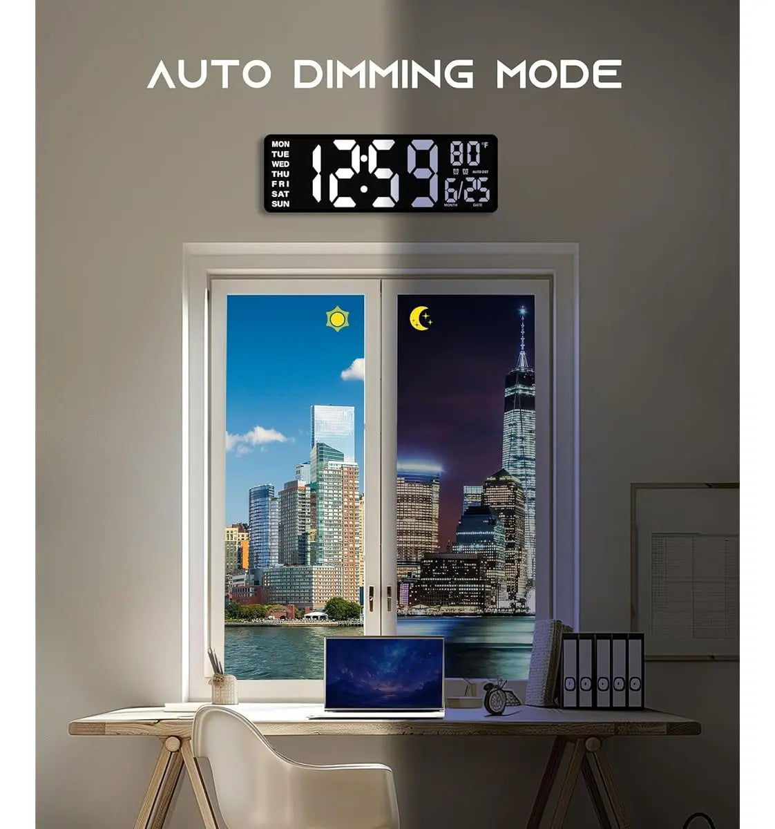 Reloj De Pared Digital Rgb Con Control Remoto Y Alarmas Negr Negro