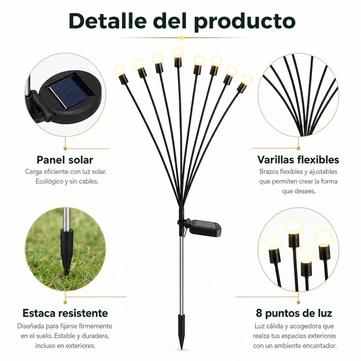 Luces Solares Estaca Luciérnaga 8 Led Xavrido Pack 2 Luz Cál