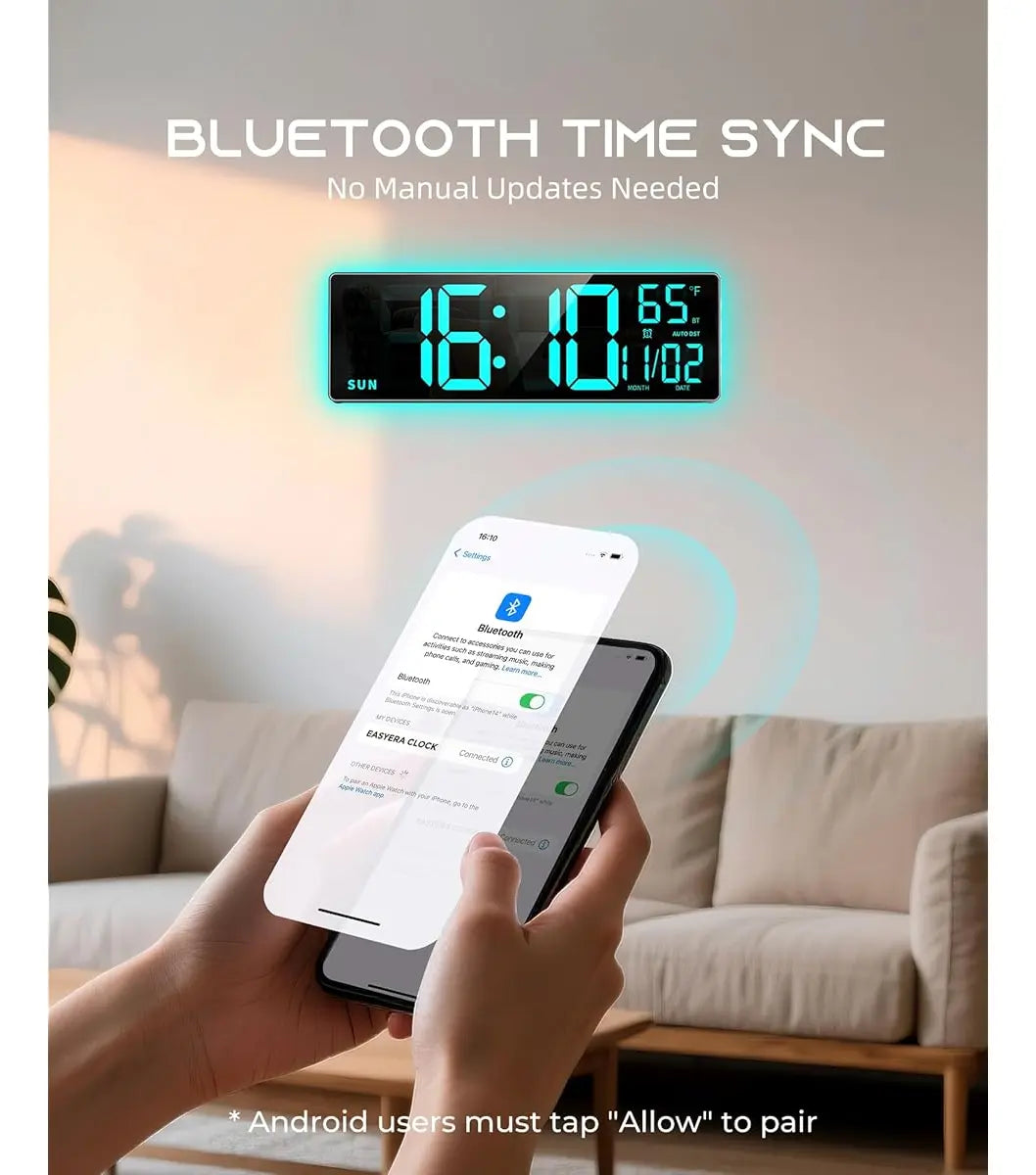 Reloj De Pared Digital Rgb Con Control Remoto Y Alarmas Negr Negro