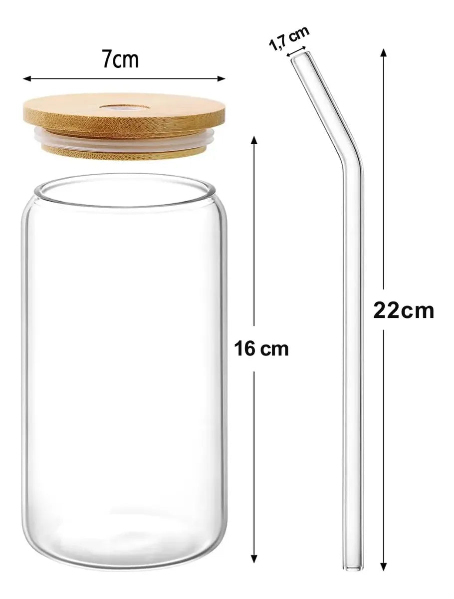 Vasos De Vidrio Con Tapas De Bambú Y Pajitas 4 Pcs Color Tra