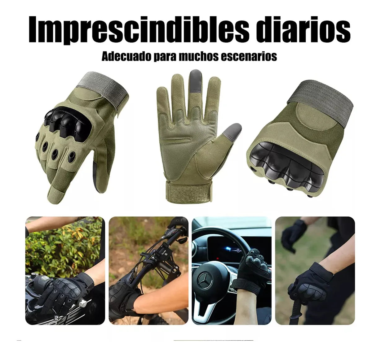 Guantes Tácticos De Moto Xl Verde Con Proteccion