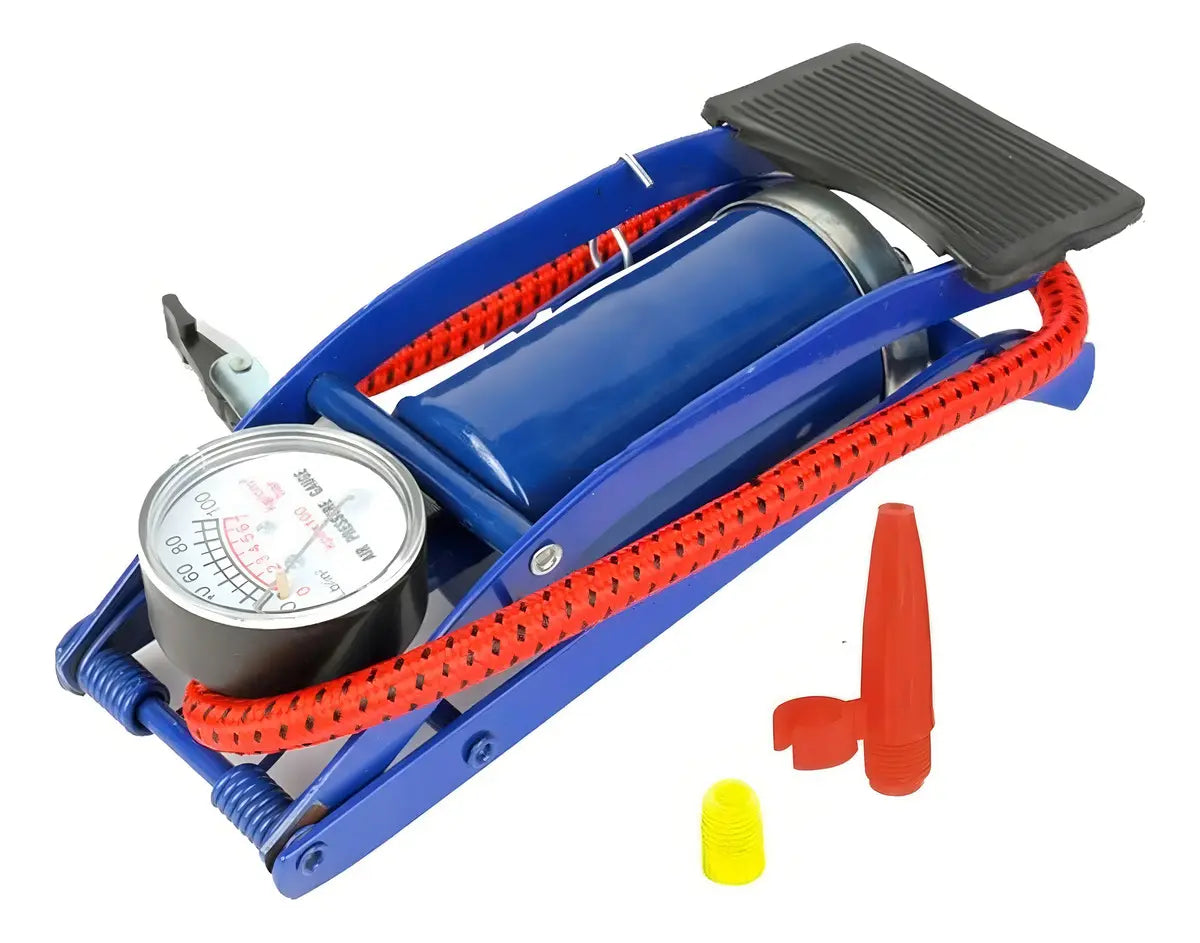 Inflador De Pie Ludamar Azul Con Manómetro 100 Psi Válvula Schrader