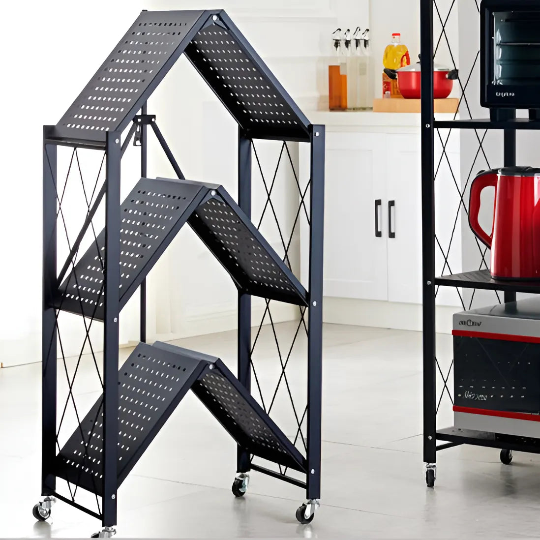 Estante Rack Plegable Metálico 4 Estantes Color Negro Blanco