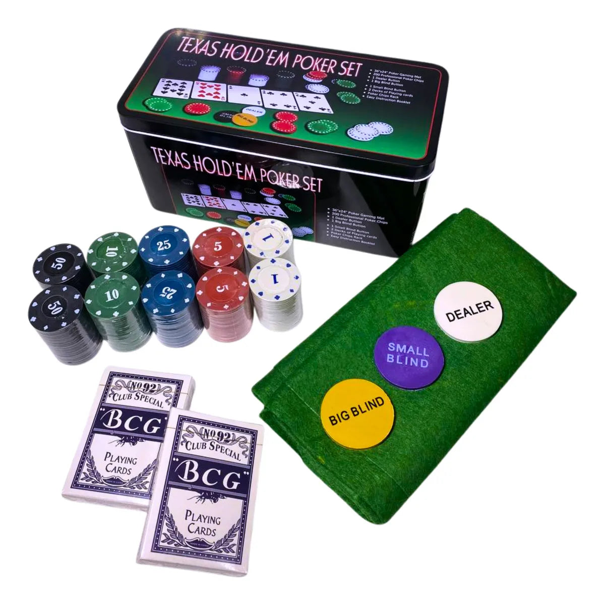 Cartas De Poker Set De 200 Fichas Y Paño En Lata Juego Mesa