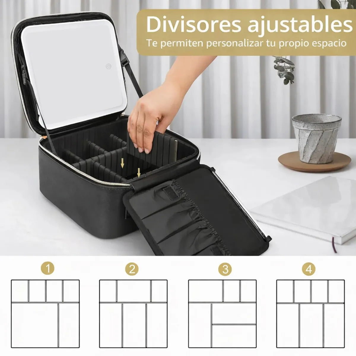 Maletín Organizador De Maquillaje Youhome Negro Con Espejo L
